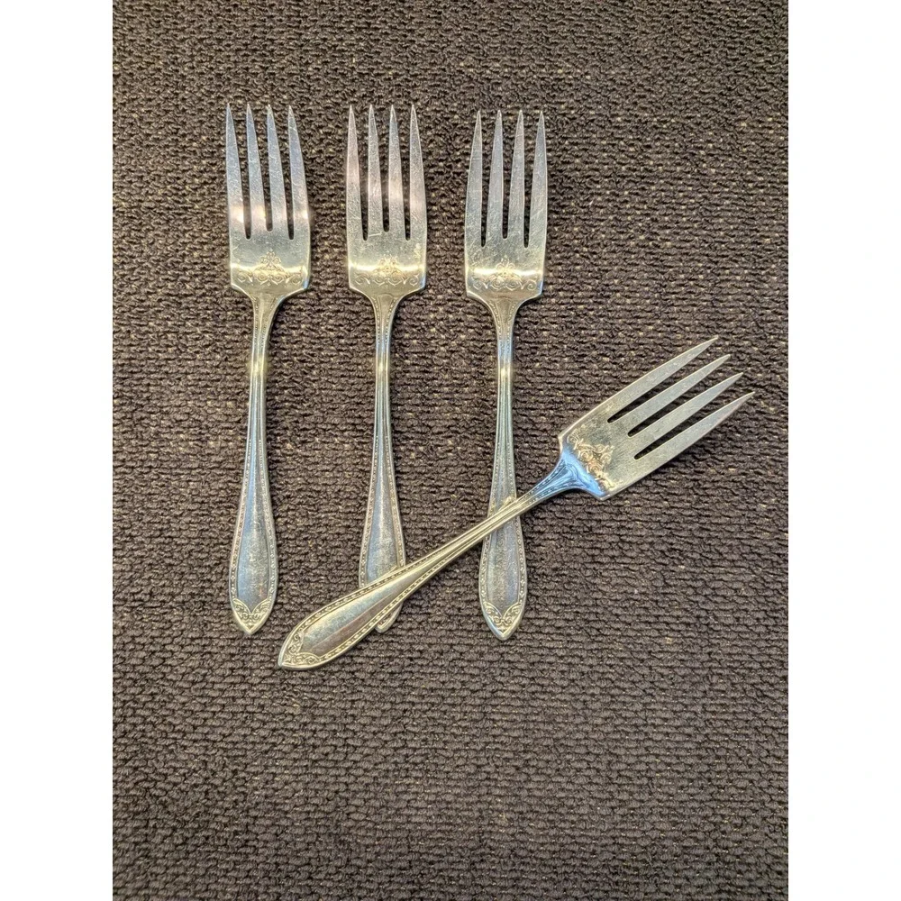 Vintage 4pc Oneida Patrician Salad Forks Silver Plate Edwardian Flatware